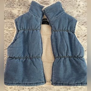 Denim furry vest
